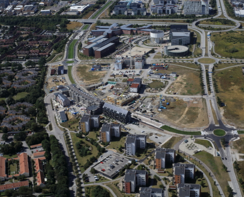 Air-photo of south Brunnshög, a new city district in Lund, Sweden.