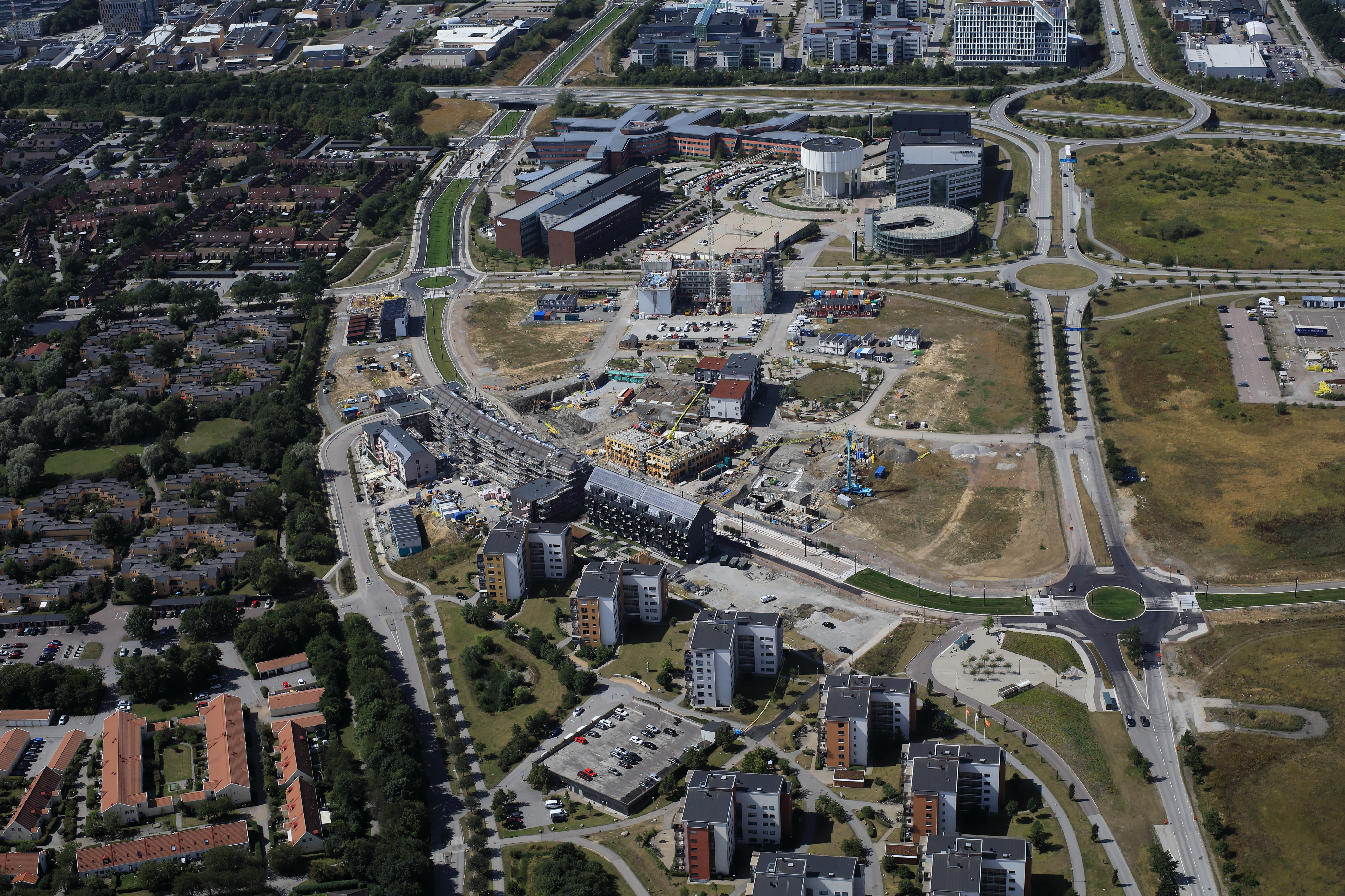Air-photo of south Brunnshög, a new city district in Lund, Sweden.